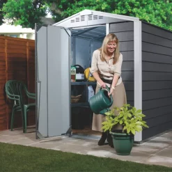 Trimetals Titan 660 6&apos; X 6&apos; (Nominal) Apex Metal Shed Anthracite / Goosewing Grey -Forest Garden Shop 454RY A2